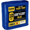 Core Tarps 100 ft L x 0.5 mm H x 100 ft W Heavy Duty 10 Mil Tarp, Blue, Polyethylene CT-605-100X100